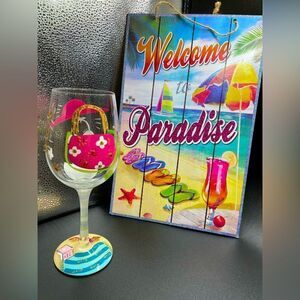 LOLITA - “Beach Diva” * Love my Wine * Hand-painted Wine Glass